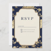 Luxury ivory navy blue gold floral RSVP 招待状 (正面)