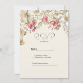 Luxury ivory pink white gold flowers RSVP  招待状 (正面)