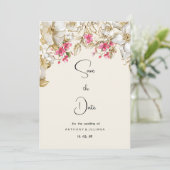 Luxury ivory pink white gold flowers Save the Date 招待状 (スタンド正面)