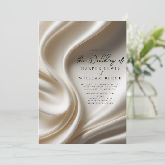 luxury ivory satin wedding 招待状 (スタンド正面)