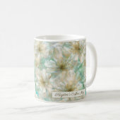 Luxury Jasmine Golden Sage Green Floral Script  コーヒーマグカップ (正面右)