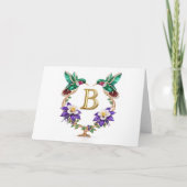 Luxury Jeweled Hummingbird Monogram B Wedding サンキューカード (正面)