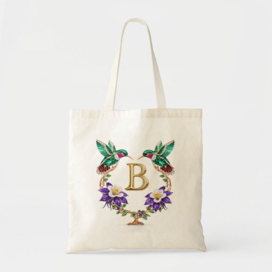 Luxury Jeweled Hummingbird Monogram B Wedding Tote トートバッグ (正面)