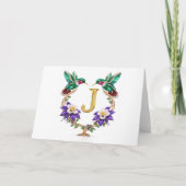Luxury Jeweled Hummingbird Monogram J Wedding サンキューカード (正面)