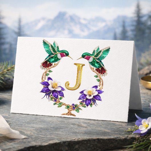 Luxury Jeweled Hummingbird Monogram J Wedding サンキューカード