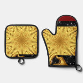 Luxury Kitchen Safety: Gilded Zenith Opulent Swirl 鍋つかみ&鍋敷きセット (正面)