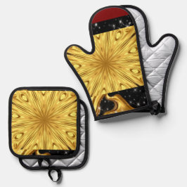 Luxury Kitchen Safety: Gilded Zenith Opulent Swirl 鍋つかみ&鍋敷きセット