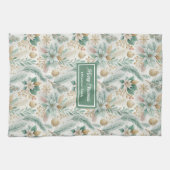 Luxury Kitchen Towel White Poinsettia Holiday キッチンタオル (横)