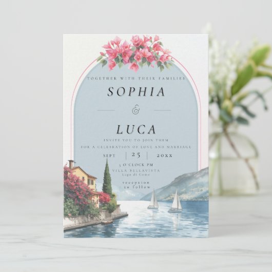 Luxury Lake Como Destination Wedding with QR Code  招待状 (スタンド正面)