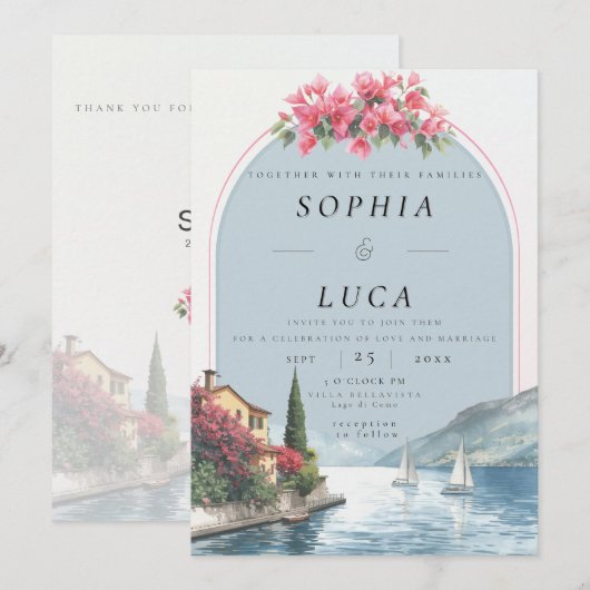 Luxury Lake Como Destination Wedding with QR Code  招待状 (正面/裏面)