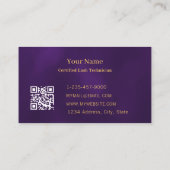 Luxury Lash Tech Purple Gold Butterfly QR Code 名刺 (裏面)