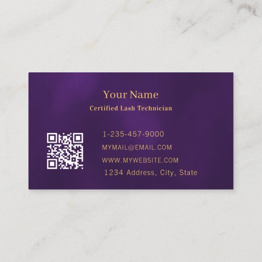 Luxury Lash Tech Purple Gold Butterfly QR Code 名刺 (裏面)