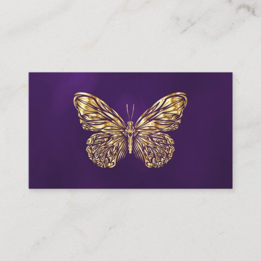 Luxury Lash Tech Purple Gold Butterfly QR Code 名刺 (正面)