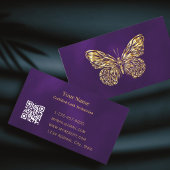 Luxury Lash Tech Purple Gold Butterfly QR Code 名刺