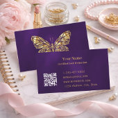 Luxury Lash Tech Purple Gold Butterfly QR Code 名刺