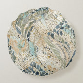 Luxury Leaves Pattern with Gold, Sage, Beige Color ラウンドクッション (裏面)