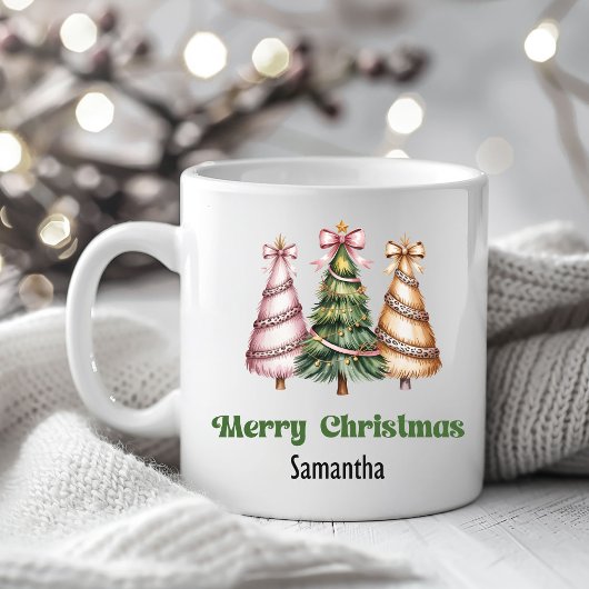 Luxury Leopard Christmas Trees Custom Name Mug コーヒーマグカップ