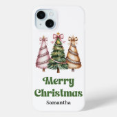 Luxury leopard pattern Christmas trees custom name Case-Mate iPhoneケース (裏面)
