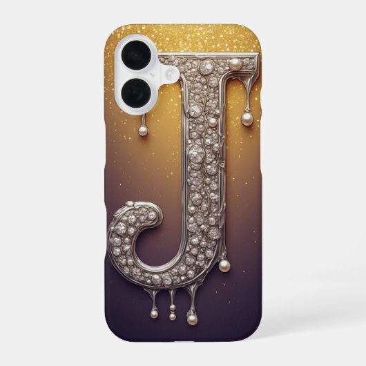 Luxury Letter J Monogram in Diamond, Pearl Gold iPhone 16ケース (裏面)