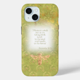 Luxury Lime Green Gold Bee Wreath Grid Scripture  iPhone 15ケース