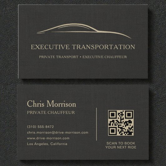 Luxury Linen Transport Car QR Code Black & Gold 名刺