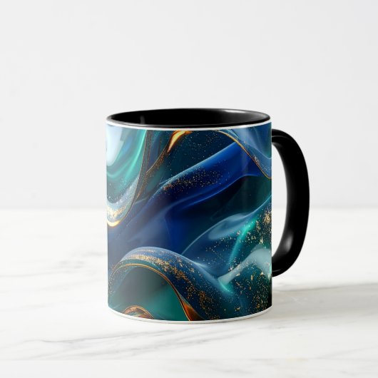 Luxury Liquid Gold & Blue Glass Mug マグカップ (正面右)