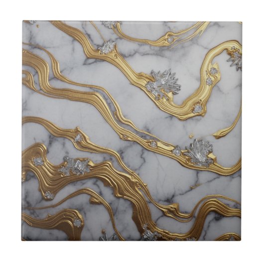 Luxury Liquid Gold & White Marble Design タイル (正面)