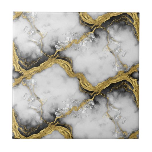 Luxury Liquid Gold White Marble Elegant タイル (正面)