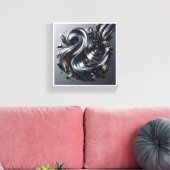 Luxury Liquid Silver Wave - 3D Metallic Fluid Abst キャンバスプリント (インサイチュ (リビング))