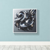 Luxury Liquid Silver Wave - 3D Metallic Fluid Abst キャンバスプリント (インサイチュ (ウッドフロア))