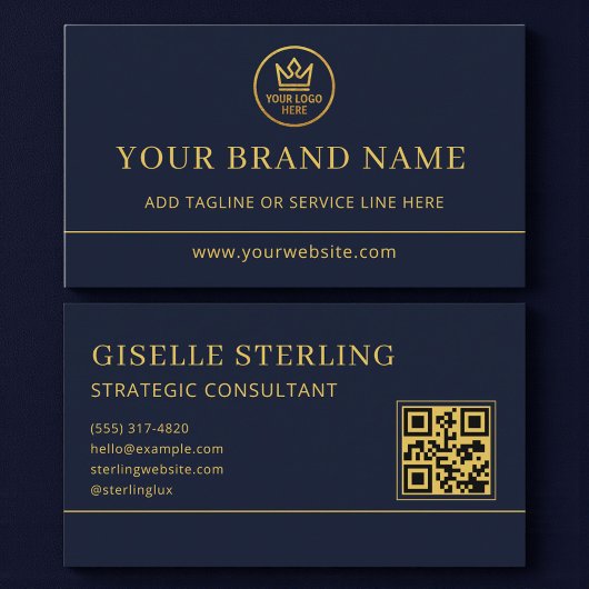 Luxury Logo Blue Gold QR Code 名刺