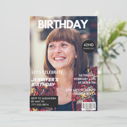 Luxury Magazine写真エレガント42歳の誕生日 招待状 (スタンド正面)
