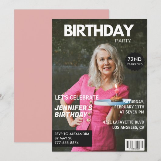 Luxury Magazine写真エレガント72歳の誕生日 招待状 (正面/裏面)
