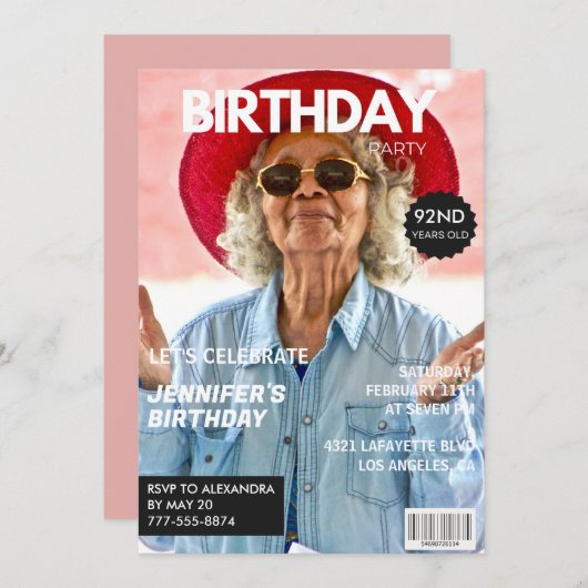 Luxury Magazine写真エレガント92歳の誕生日 招待状 (正面/裏面)