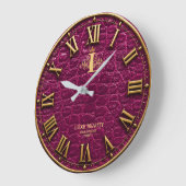 Luxury Magenta Crocodile Gold Elegant Monogram ラージ壁時計 (傾斜)