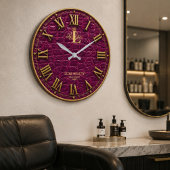 Luxury Magenta Crocodile Gold Elegant Monogram ラージ壁時計