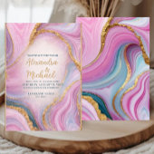 Luxury Marble Wedding Invitation Gold Pink Abstrac 招待状