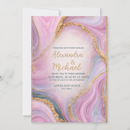 Luxury Marble Wedding Invitation Gold Pink Abstrac 招待状 (正面)