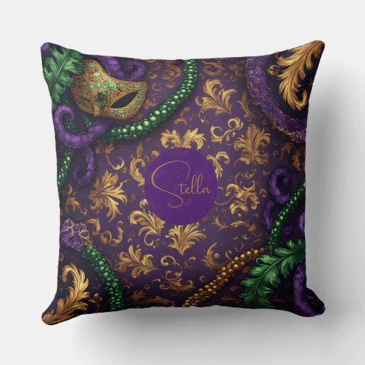 Luxury Mardi Gras Carnival Gold Fleur-de-Lis Bead クッション (裏面)