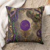 Luxury Mardi Gras Purple Gold Mask Beads Floral クッション (ブランケット)