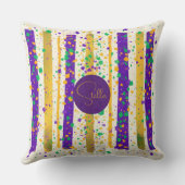 Luxury Mardi Gras Vibrant Purple Gold Green Stripe クッション (裏面)