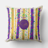 Luxury Mardi Gras Vibrant Purple Gold Green Stripe クッション (正面)