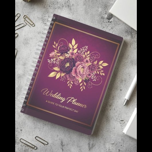 Luxury Maroon & Gold Wedding Planner Book プランナー手帳