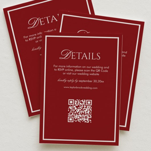 Luxury Maroon Wedding Details Qr Code エンクロージャーカード