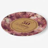 Luxury Marsala Blush Gold Floral 50th Birthday  ペーパープレート (アングル)