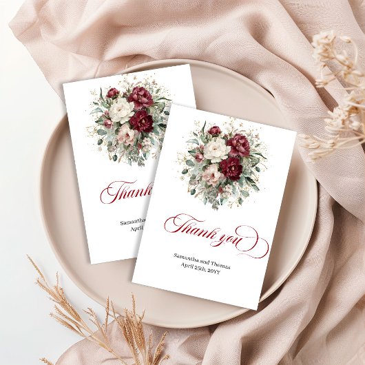 Luxury Marsala Floral Eucalyptus Gold 御礼 サンキューカード
