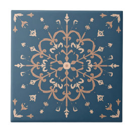 Luxury Mediterranean Blue & Tan Medallion Pattern タイル