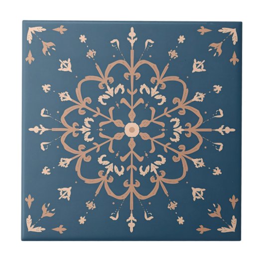 Luxury Mediterranean Blue & Tan Medallion Pattern タイル (正面)