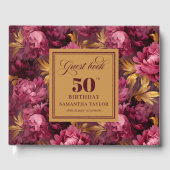 Luxury Merlot Blush Gold Floral 50th Birthday ゲストブック (正面)