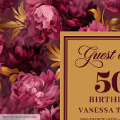 Luxury Merlot Blush Gold Floral 50th Birthday ゲストブック